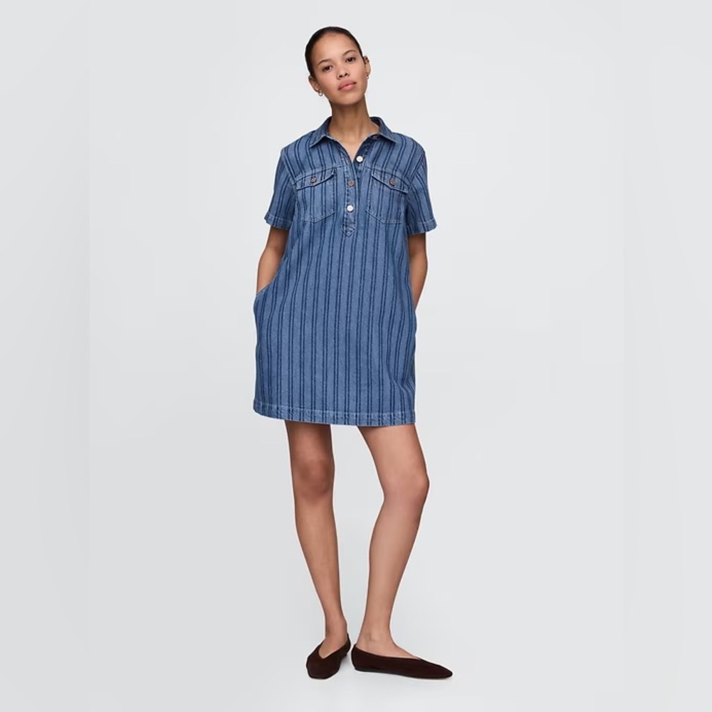 GAP UltraSoft Denim Stripe Popover Mini Dress